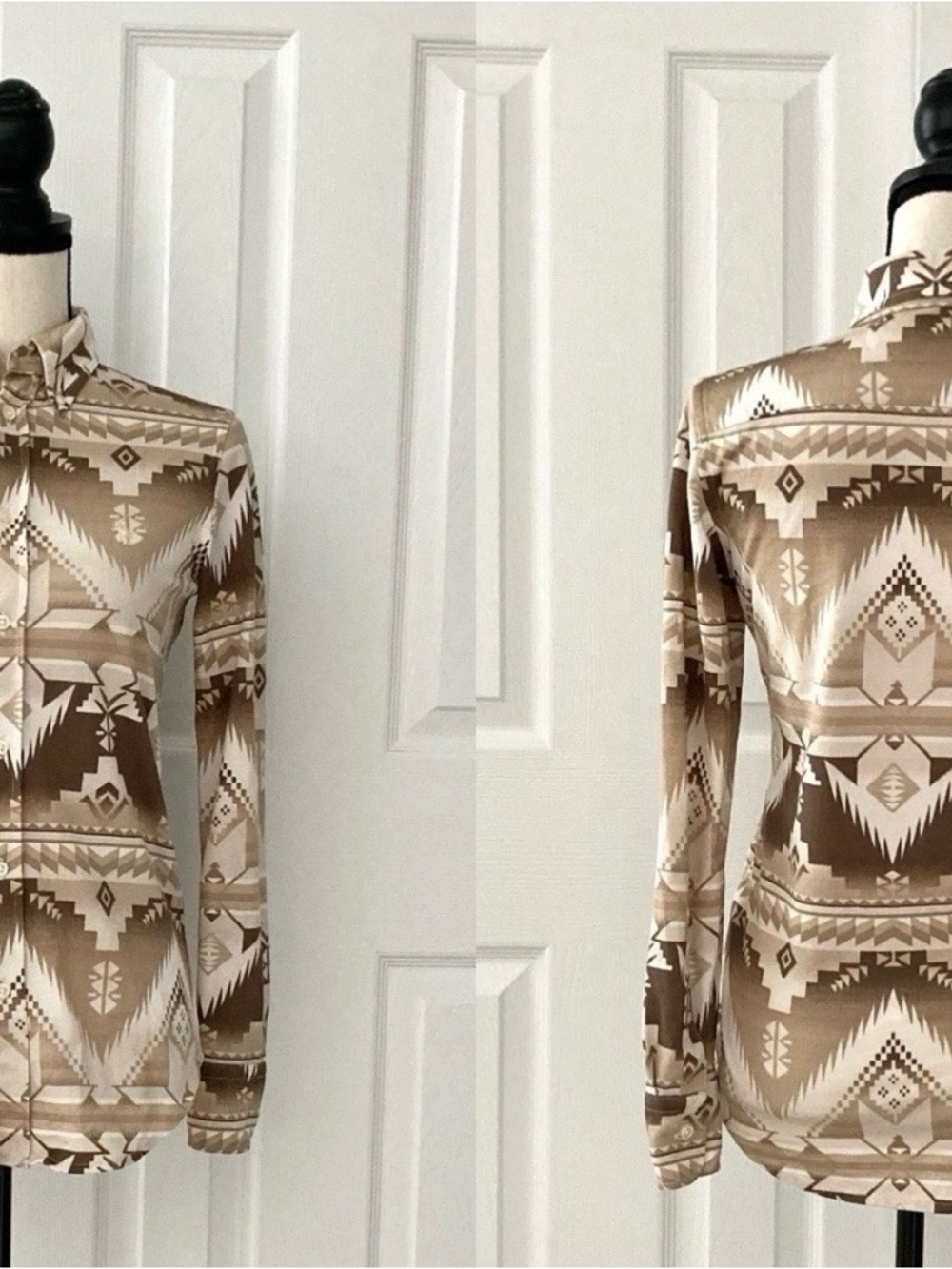 Polo Ralph Lauren Women's Aztec Print Taupe Button Down Shirt Size S - Picture 4 of 4